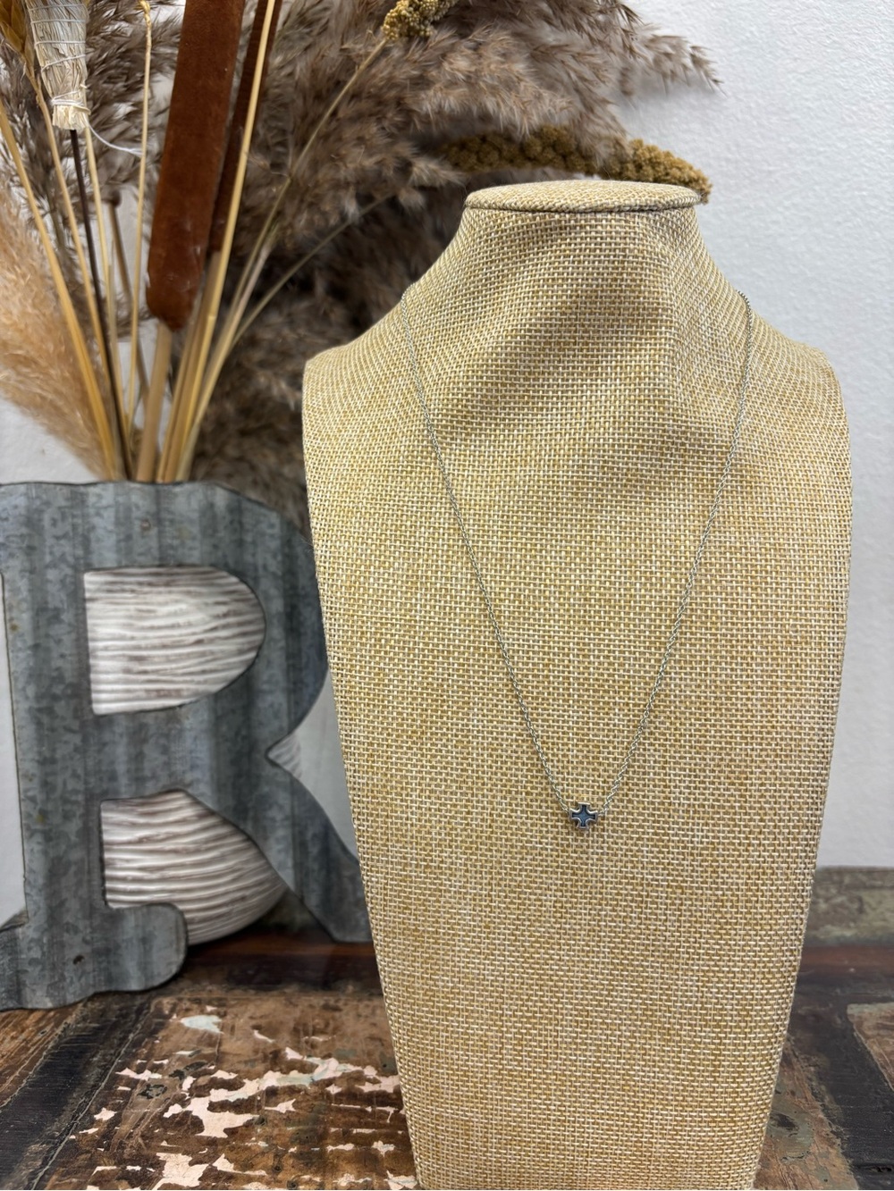 My Saint My Hero Sterling Silver Necklace with Small Blue Cross Pendant